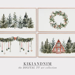 christmas frame tv art set | winter samsung frame tv art | farmhouse christmas | the frame tv art | trees | kikiandnim | digital download