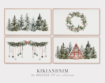christmas frame tv art set | winter samsung frame tv art | farmhouse christmas | the frame tv art | trees | kikiandnim | digital download