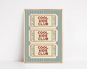 Cool Kids Club Wall Art | Retro Ticket Print | Striped Nursery Decor | Playroom Art | KIKIANDNIM (Digital Download)