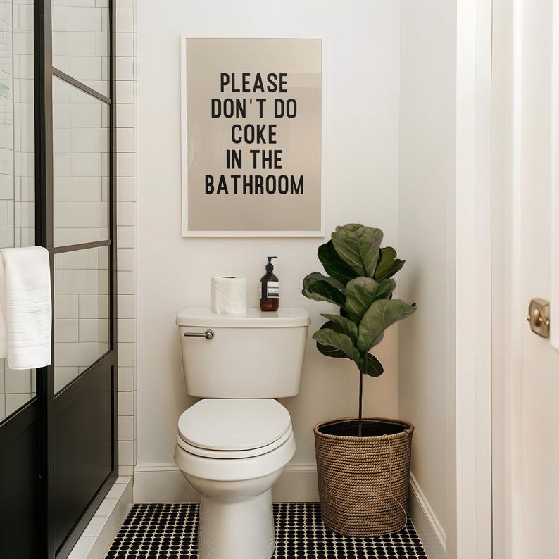funny bathroom decor | bathroom printable wall art | please don't do coke in the bathroom poster | kikiandnim | digital download image 4
