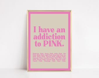 pink wall art | girly dorm wall art | trendy retro wall art | preppy wall art | pink room decor | funny art | kikiandnim | digital print