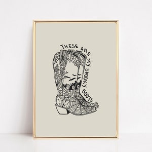 western halloween decor | cowboy boot print | boho halloween poster | western wall art | halloween wall art print | kikiandnim | digital art