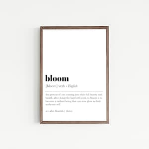 Bloom Definition Print | Manifest Poster | Self Care Wall Art ...