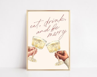 christmas bar cart print | christmas decor | cheers print | eat drink and be merry sign | christmas wall art | kikiandnim | digital print