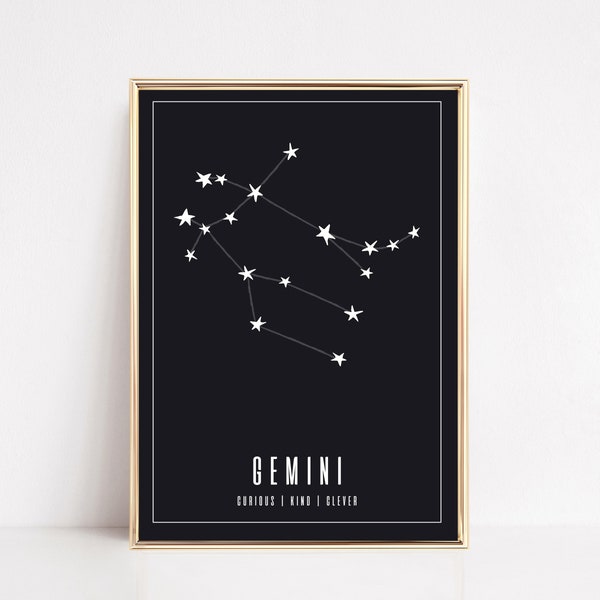 gemini wall art | gemini zodiac print | astrology gifts | gemini art | zodiac wall art | zodiac printable | kikiandnim | digital download