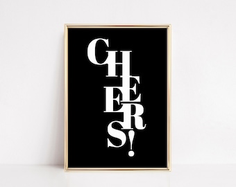 Cheers Bar Cart Print | Trendy Bar Art | Kitchen Printable Wall Art (Digital Download)