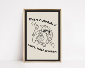 halloween cowgirl art | western halloween decor | halloween poster | western cowgirl print | halloween wall art | kikiandnim | digital art