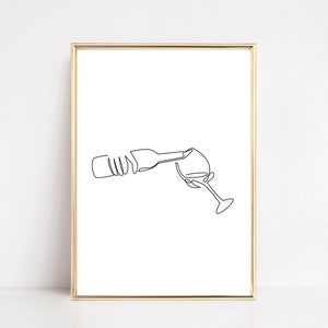 printable wall art for bar cart | cheers | bar cart print | wine line art print | wine wall art | neutral wall art | digital download