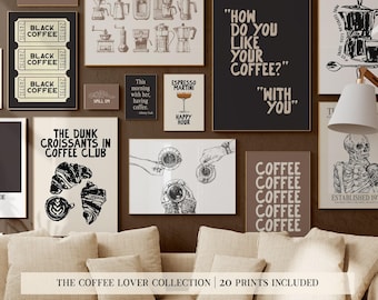 coffee wall art mega bundle | set of 20 coffee posters | coffee prints | trendy coffee art | coffee bar decor| kikiandnim | digital prints