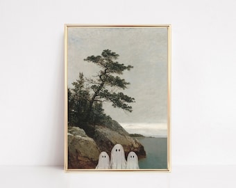 Vintage Halloween Ghosts Lake Print | Spooky Gothic Wall Art | Halloween Printable Wall Art (Digital Download)