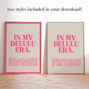 girly pink dorm wall art | be delulu | affirmation wall art | trendy retro wall art | pink wall decor | kikiandnim | printable wall art image 2