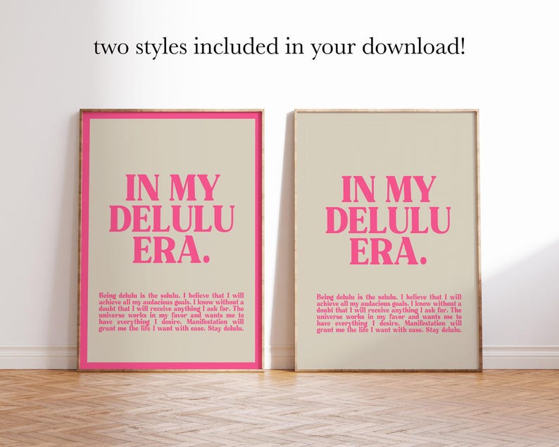 girly pink dorm wall art | be delulu | affirmation wall art | trendy retro wall art | pink wall decor | kikiandnim | printable wall art image 2
