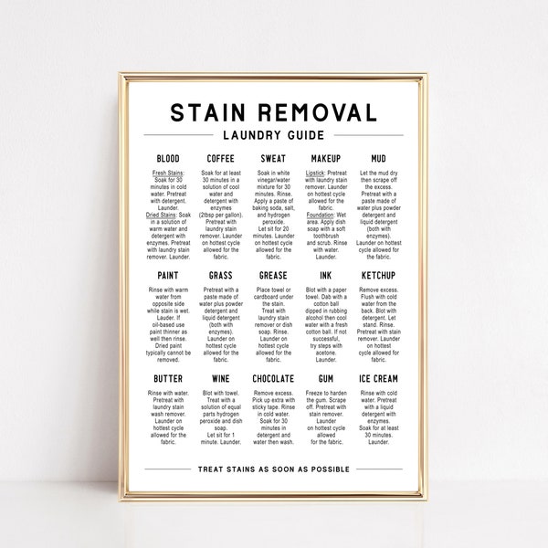 stain removal guide | laundry room poster | laundry room decor | stain removal laundry printable art | laundry room signs | digital download