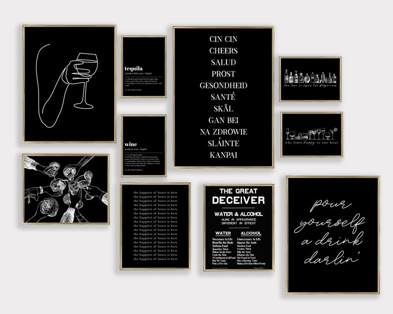 Bar Cart Prints Set of 10 PRINTABLES Alcohol Prints Bar Etsy