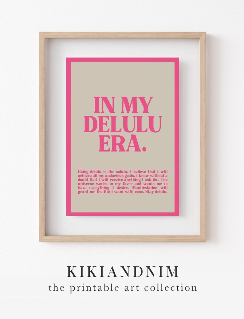 girly pink dorm wall art | be delulu | affirmation wall art | trendy retro wall art | pink wall decor | kikiandnim | printable wall art image 9