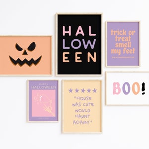 pastel halloween decor | 6 pastel halloween prints | cute halloween wall art | pastel halloween decorations | kikiandnim | digital prints