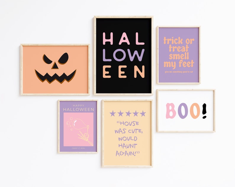 pastel halloween decor 6 pastel halloween prints cute halloween wall art pastel halloween decorations kikiandnim digital prints image 1