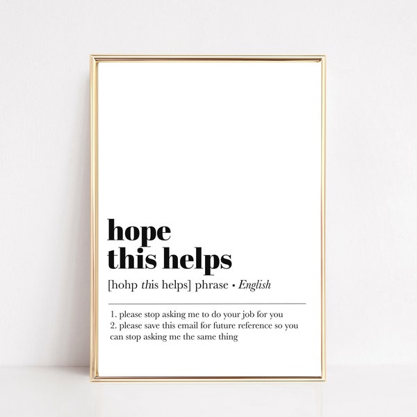 funny home office decor | hope this helps definition print | home office poster | home office art | office wall art | digital download