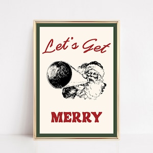 retro christmas decor | let's get merry | christmas wall art | christmas printable | christmas bar cart print | kikiandnim | digital art