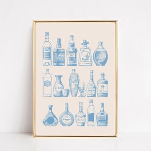 bar cart decor | sky blue wall art | bar cart print | bar cart wall art | wall prints trendy | large wall art | kikiandnim | digital print