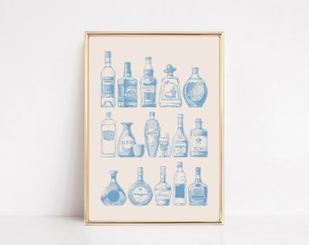 bar cart decor | sky blue wall art | bar cart print | bar cart wall art | wall prints trendy | large wall art | kikiandnim | digital print