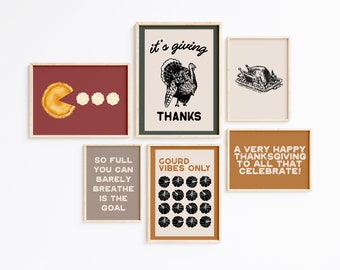 friendsgiving decor | 6 PRINTABLES | thanksgiving printable wall art | funny thanksgiving decor | kikiandnim | printable wall art