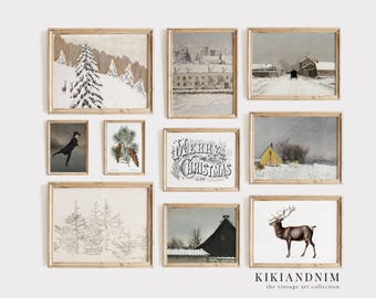 vintage christmas prints | 10 christmas printables | christmas wall art | winter decor | christmas art | kikiandnim | digital prints