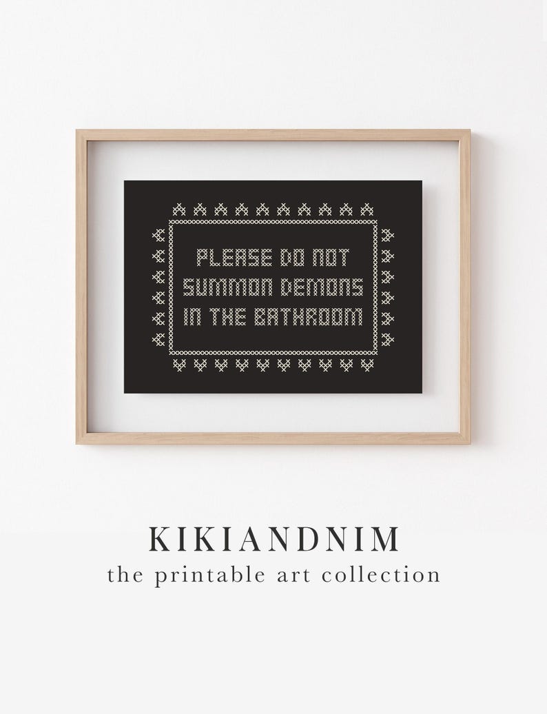 halloween bathroom decor | halloween bathroom wall art | gothic home decor | funny art | cross stitch wall art | kikiandnim | digital print image 12