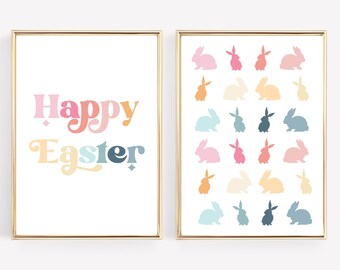 easter wall art | set of 2 prints | rainbow wall art | easter prints | easter decorations | spring decor | kikiandnim | printable wall art