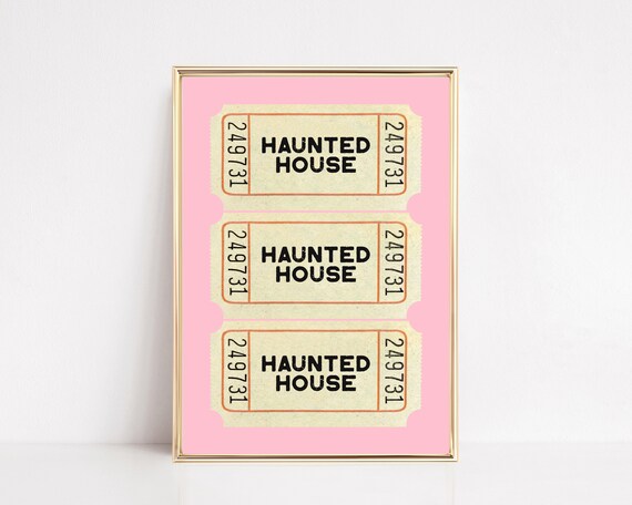 pink halloween decor | haunted house drink ticket print | retro halloween print | trendy wall art | kikiandnim | printable wall art