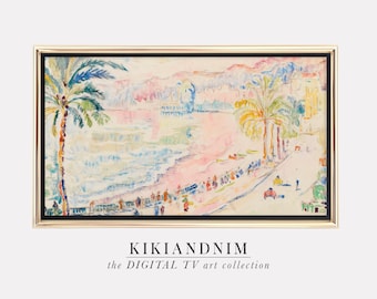 samsung frame tv art été | art tv cadre plage | vintage art de plage pastel pour cadre tv | le cadre tv art | kikiandnim | art de la télévision numérique