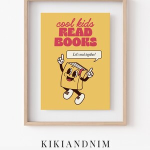 cool kids read books poster | yellow classroom decor | retro reading nook print | cute classroom wall art | kikiandnim | digital print image 8