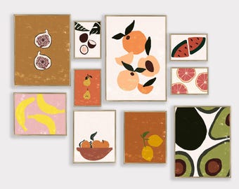 Conjunto de láminas decorativas para la pared de la cocina / 10 láminas imprimibles / láminas de cítricos / decoración de cocina / descarga digital