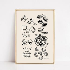 pasta wall art | cute kitchen print | kitchen decor | dining room wall art | trendy food art | kitchen poster | kikiandnim | digital print image 1