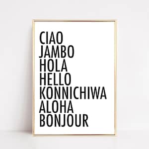 travel decor | entryway decor | travel wall art | hello art print | gift for traveler | minimalist art | kikiandnim | printable wall art image 1