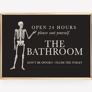 halloween bathroom sign | skeleton art | halloween bathroom wall art | gothic decor | halloween bathroom decor | kikiandnim | digital print
