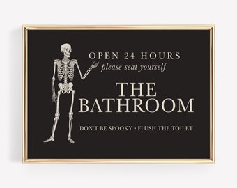 halloween bathroom sign | skeleton art | halloween bathroom wall art | gothic decor | halloween bathroom decor | kikiandnim | digital print