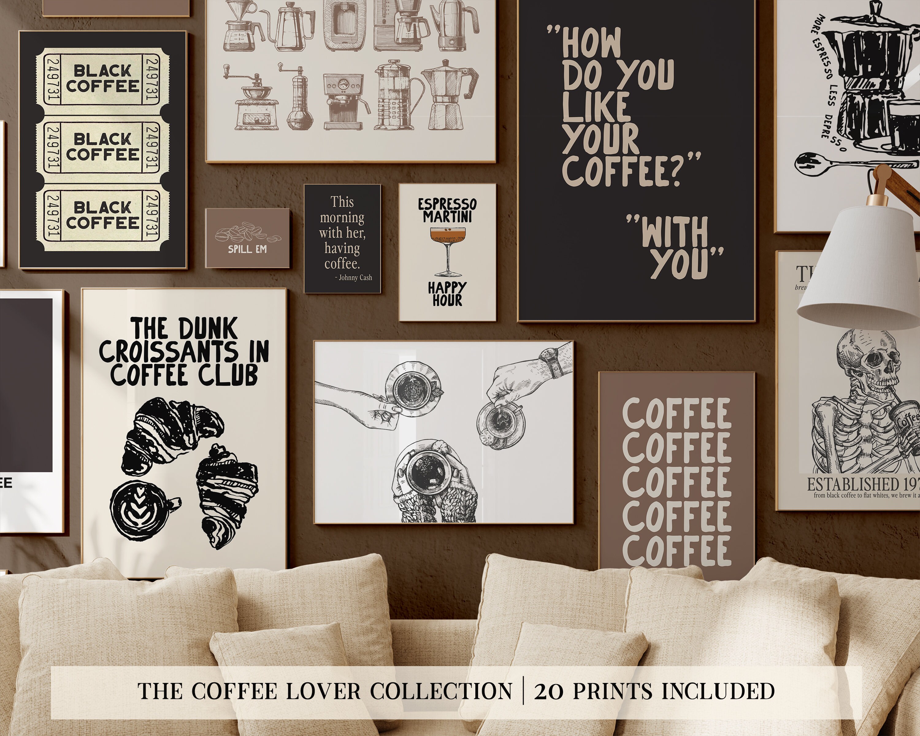 coffee wall art mega bundle | set of 20 coffee posters | coffee prints | trendy coffee art | coffee bar decor| kikiandnim | digital prints