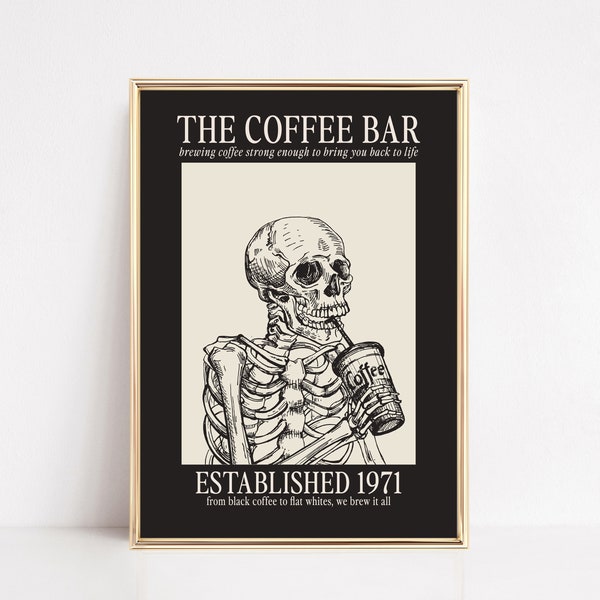 coffee wall art | coffee bar decor | skeleton print | black wall art | coffee poster | coffee printable | kikiandnim | printable wall art