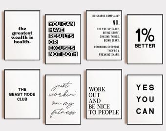 home gym decor | set of 9 PRINTABLES | gym wall art | home gym sign | gym poster | luxury home gym art | kikiandnim | printable wall art