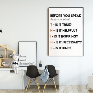 Think Before You Speak Poster | Neutral Classroom Printable Wall Art ...