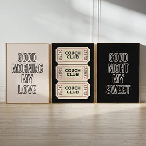 couch club ticket print | retro living room wall art | above couch art | cute apartment decor | black wall art | kikiandnim | digital print image 3