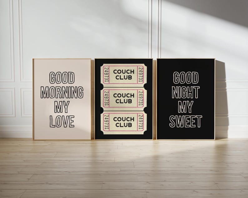 couch club ticket print | retro living room wall art | above couch art | cute apartment decor | black wall art | kikiandnim | digital print image 3