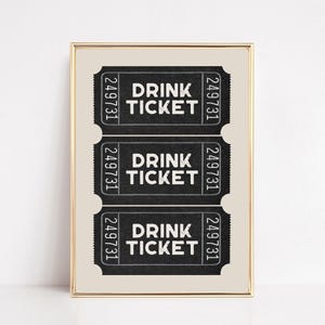 Wydruk biletu na drinka | Wydruk retro z wózkiem barowym | Plakat z biletem na drinka | Modna sztuka ścienna | Dekoracja wózka barowego | Sztuka barowa | Kikiandnim | Wydruk cyfrowy