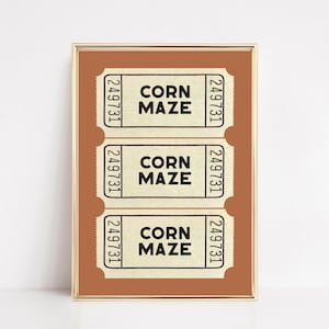 Retro Herbst Ticket Druck | trendiger Herbstdekor | Maislabyrinth Poster | Herbst Wand Dekor | Vintage Herbst druckbare | kikiandnim | Digitaldruck