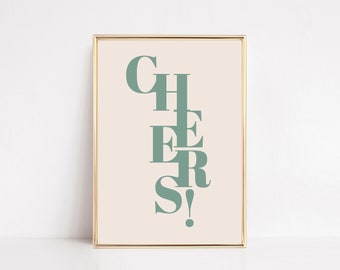 sage green wall art | cheers poster | cocktail print | bar cart print | bar cart decor | aesthetic bar art | kikiandnim | digital print