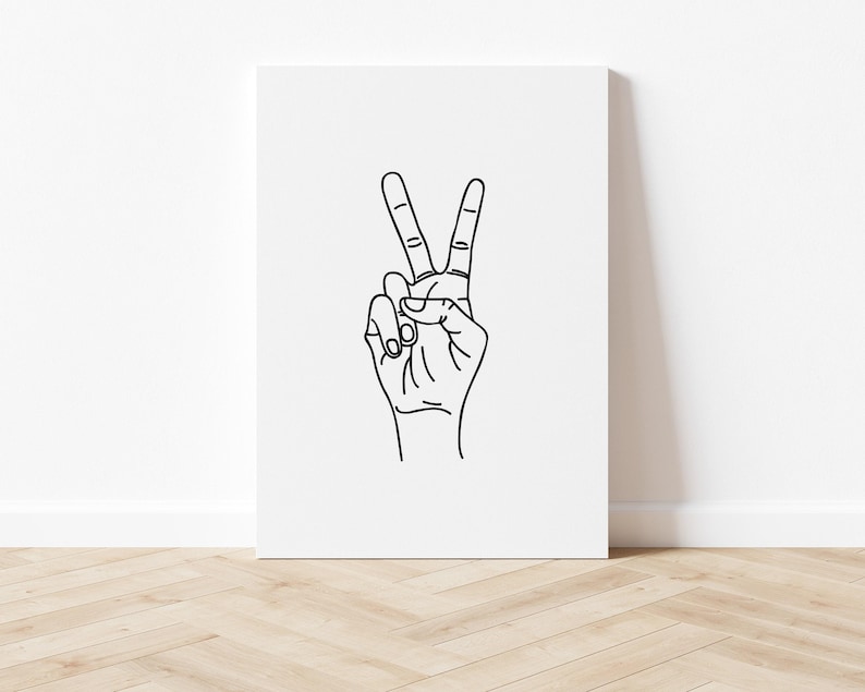Peace Sign Line Art Print | Kids Room Wall Art | Minimalist Black and White Art (Digital Download) image 4