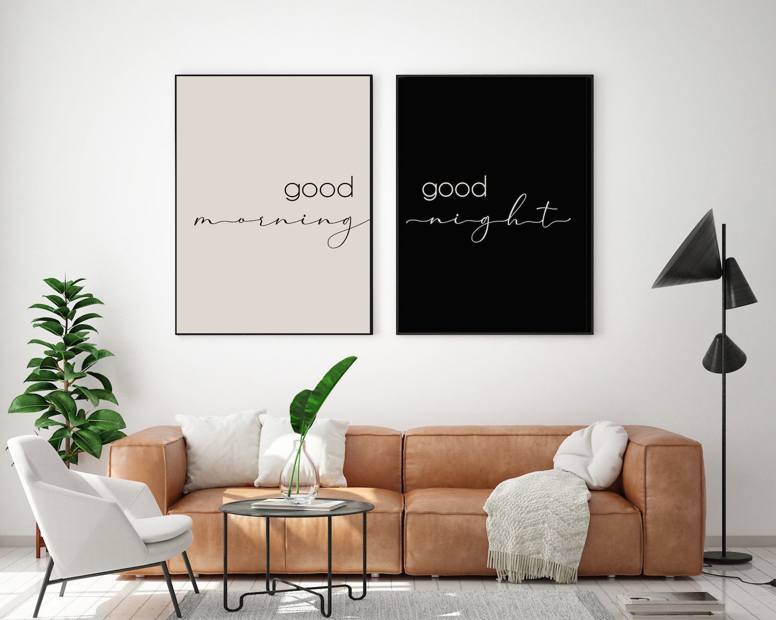 Good Morning Good Night Wall Art Set of 2 Prints Above Bed Etsy