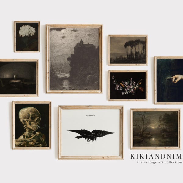 Láminas de pared de Dark Academia Gallery / Decoración gótica vintage (impresión digital)
