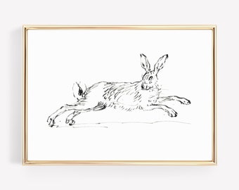 bunny print | vintage rabbit sketch | vintage easter decor | easter printable | neutral nursery wall art | kikiandnim | printable wall art